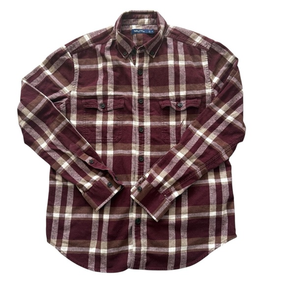 Nautica Classic-Fit Men's Plaid Long-Sleeve Flannel Shirt Burgundy White Size M
